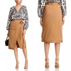 Veronica Beard Madeline Wrap Effect Cotton Midi Skirt